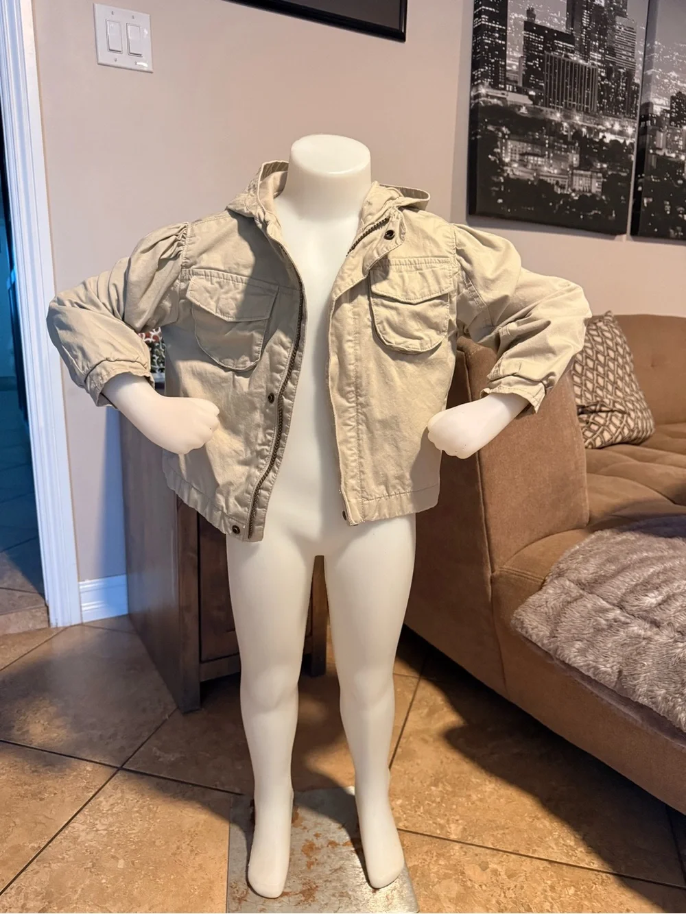 Old Navy Kids Hooded Utility Jacket in Light Beige